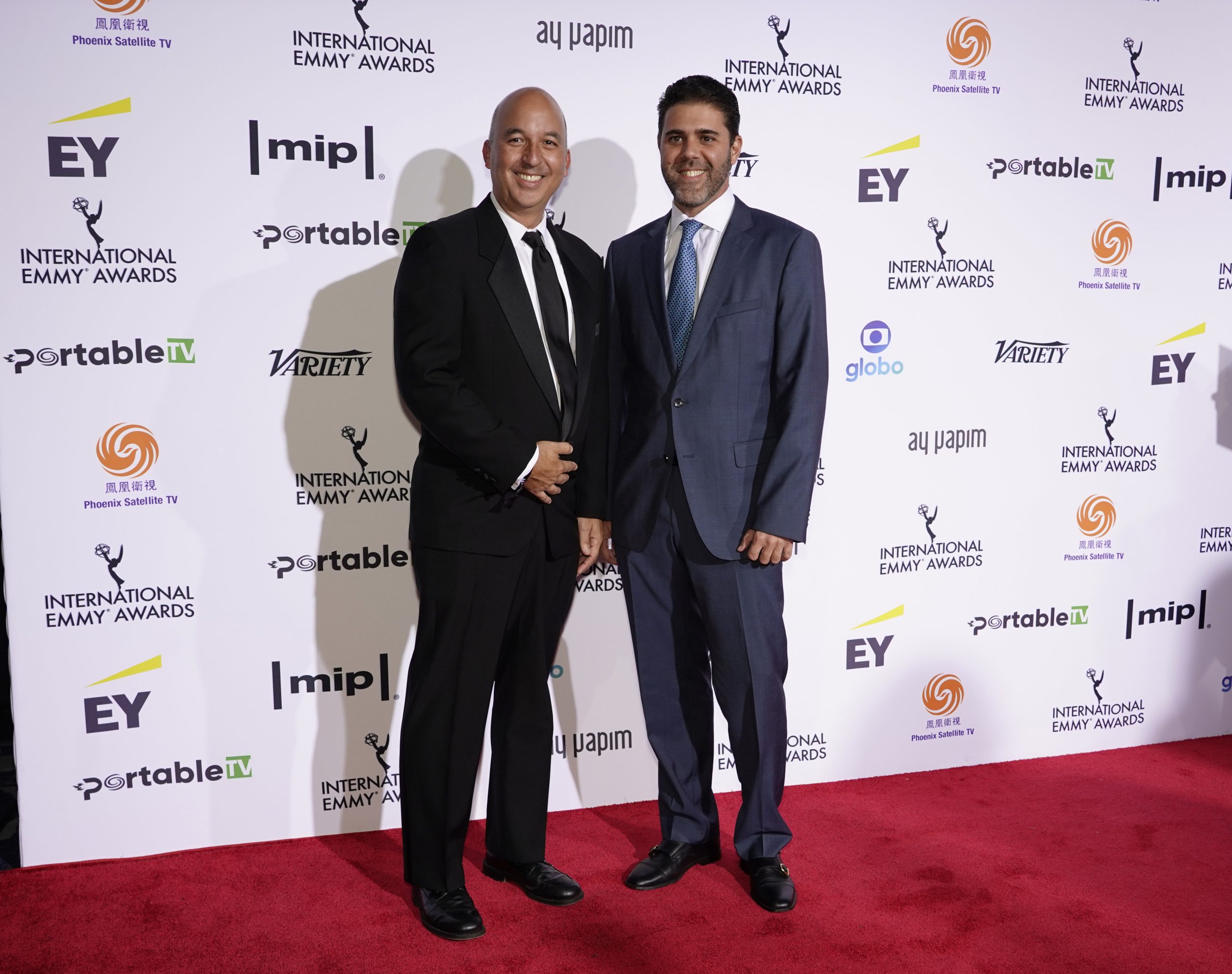 Non-English Language US Primetime Program Nominees for Premiero Lo Nuestro a la Musica Latina 2020, Ignacio Meyer and Ulises Chang on the red carpet at the 49th International Emmy Awards, November 22, 2021 in New York City. 49th International Emmy Awards