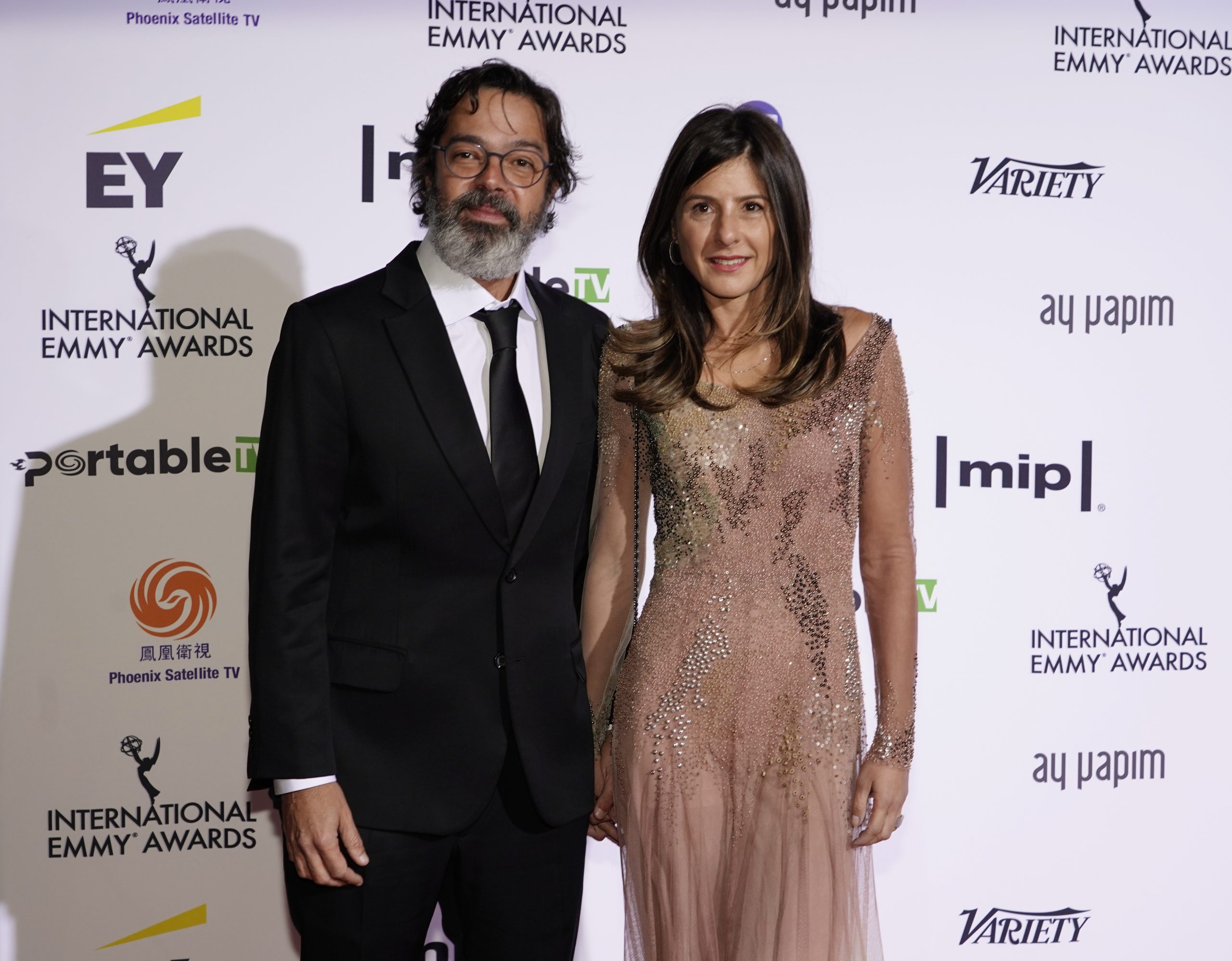 Short-Form Series Nominees for Diario de Um Confinado, Bruno Mazzeo and Joana JaBaci on the red carpet at the 49th International Emmy Awards, November 22, 2021 in New York City. 49th International Emmy Awards